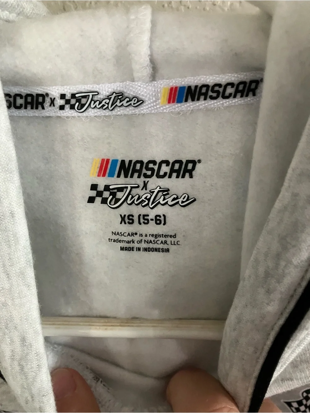 Justice Girls' Heather Gray & Blue Racing Hoodie with Multicolor Logos